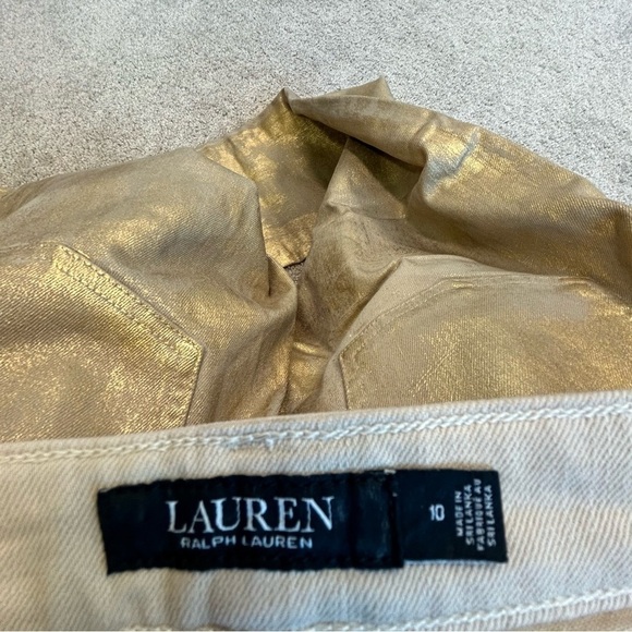 LAUREN Ralph Lauren metallic gold distressed faded stretchy slim fit jeans Sz 10 - Picture 7 of 14